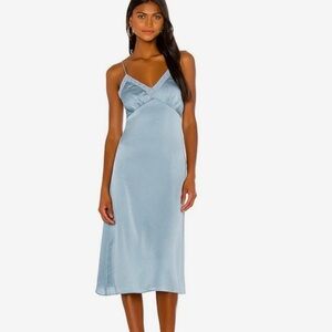 Privacy Please Kamila Midi Slip Dress Size XS Blue Lace Trim Revolve